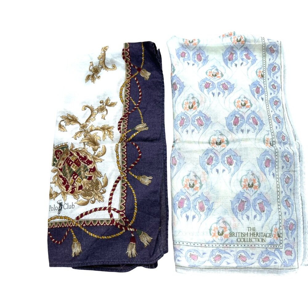 2) Handkercirf  Cotton 19" British Heritage Coll & Polo Brown Purple Floral (88)
